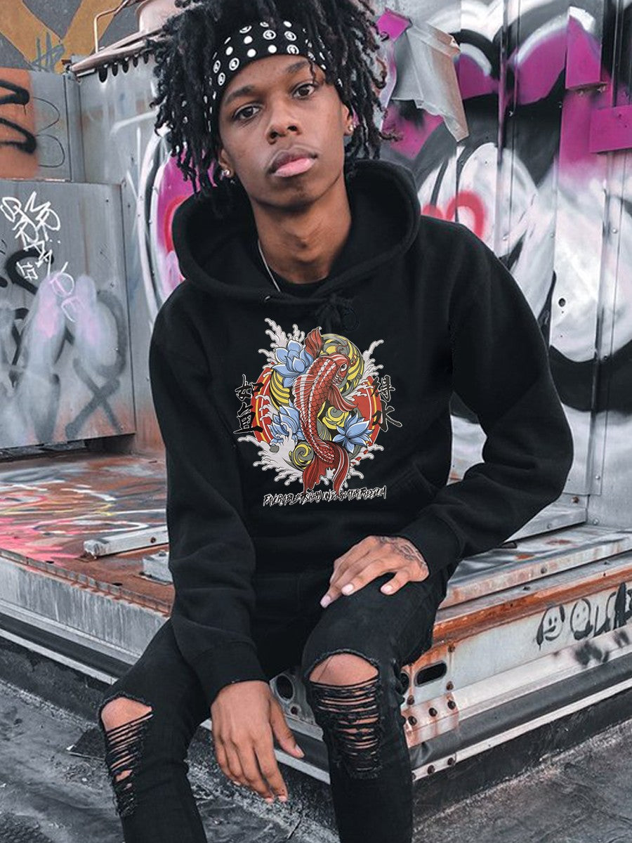 Men's hoodie with artistic koi pattern Amarae