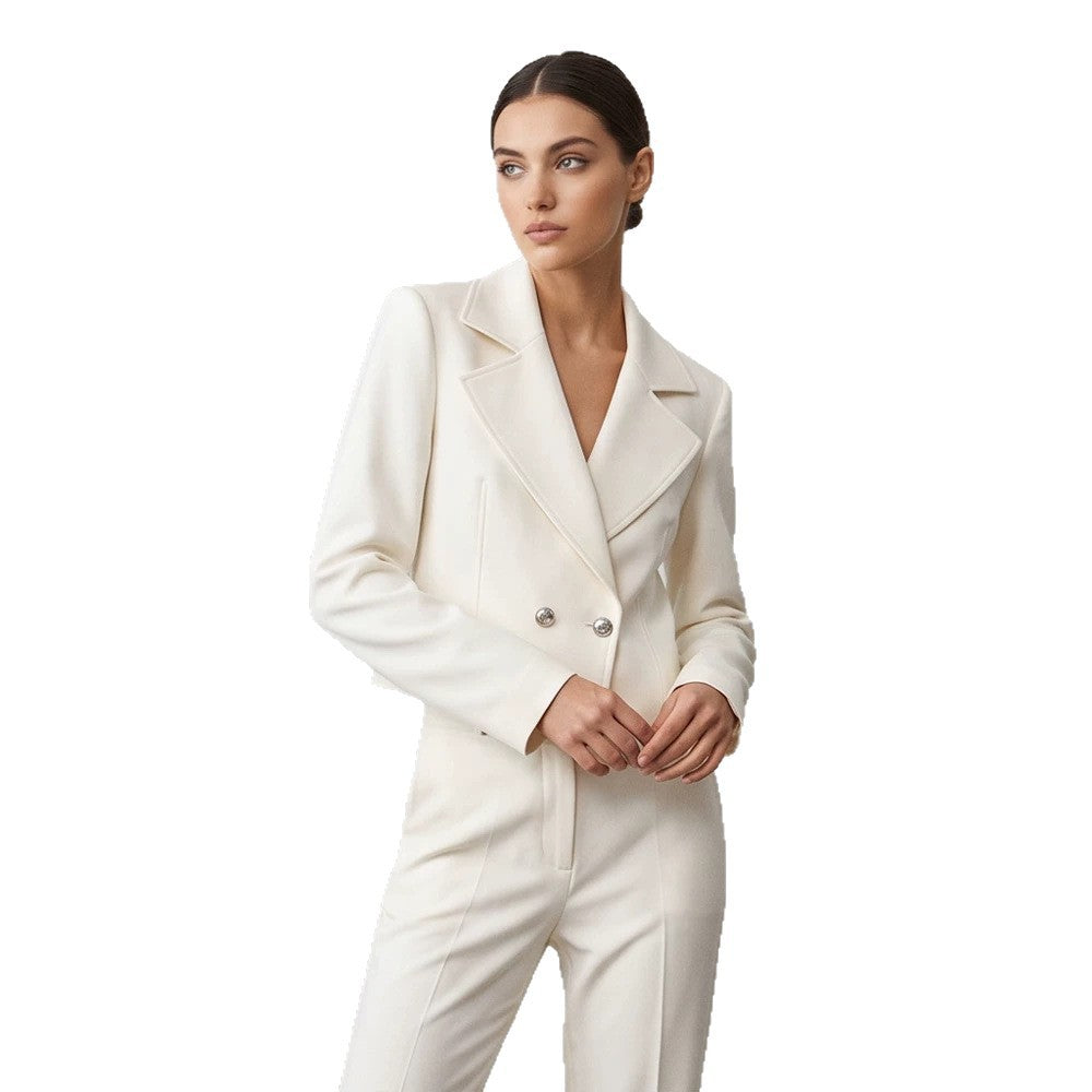 Women's Short Tailored Double-Breasted Shawl Collar Blazer with Emphasized Shoulder Area Amarae