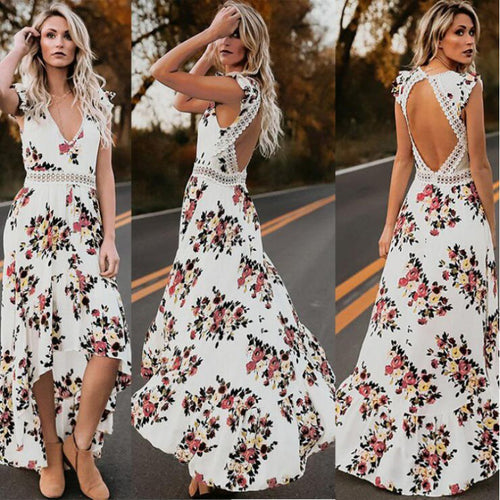 Robe maxi femme avec accents floraux et taille élastique Chic & Stil
