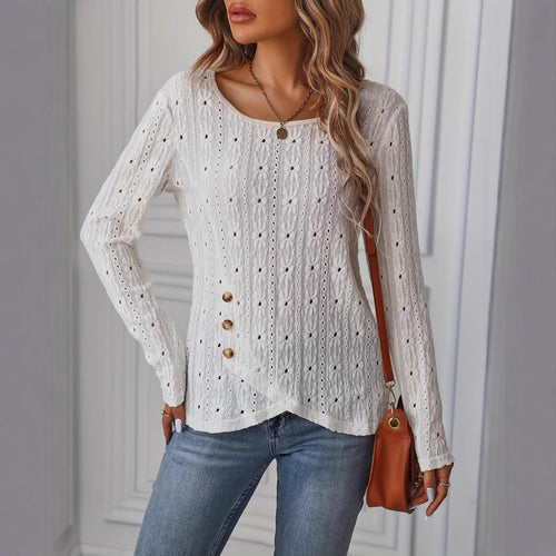Chemise à manches longues pour femmes avec boutons décoratifs et texture Chic & Stil