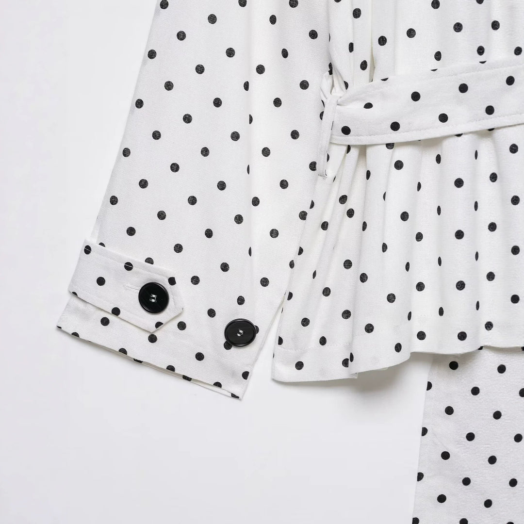 Women's short trench with waist belt and polka dot pattern Amarae