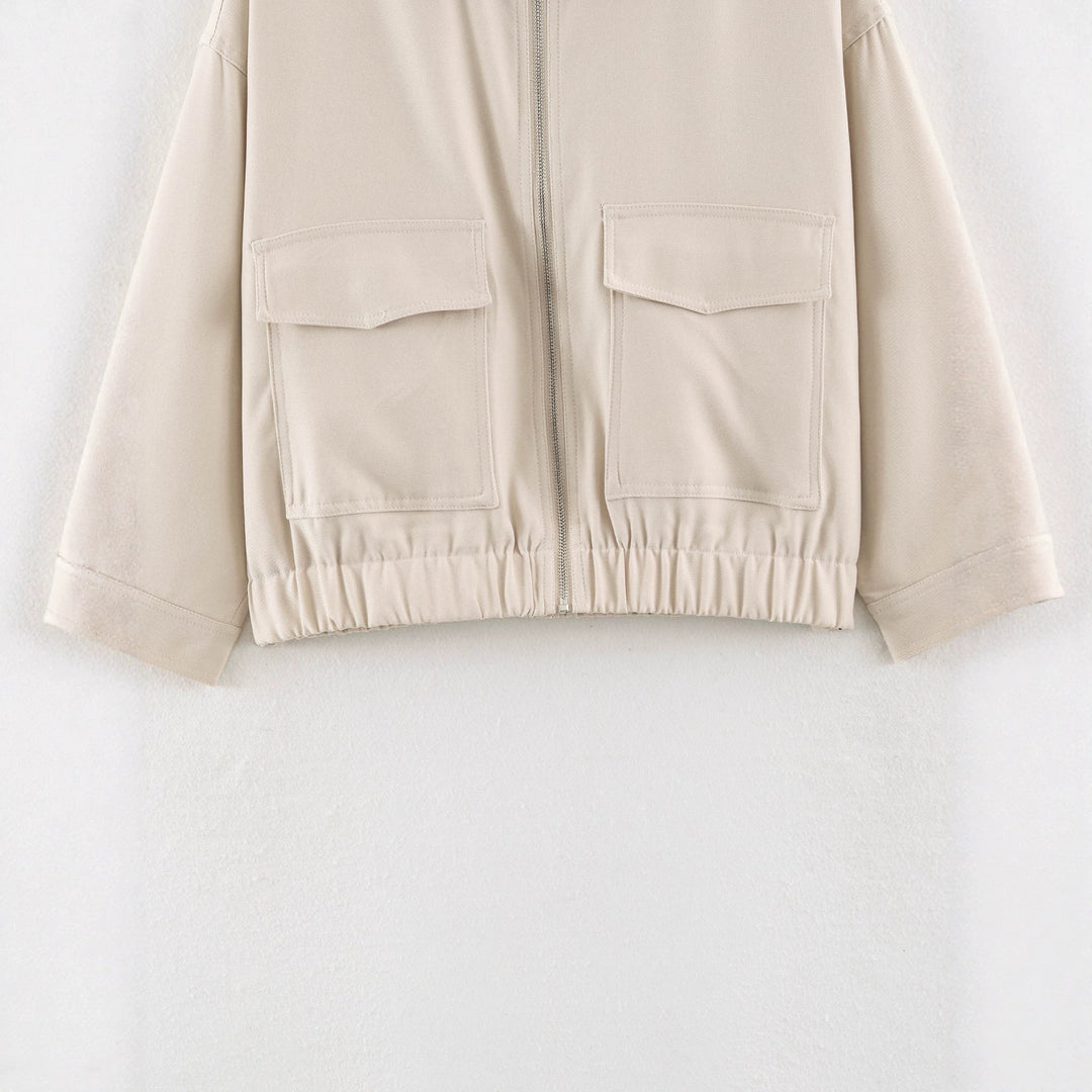 Women's Cropped Utility Jacket with Elastic Waistband and Applied Flap Pockets Amarae