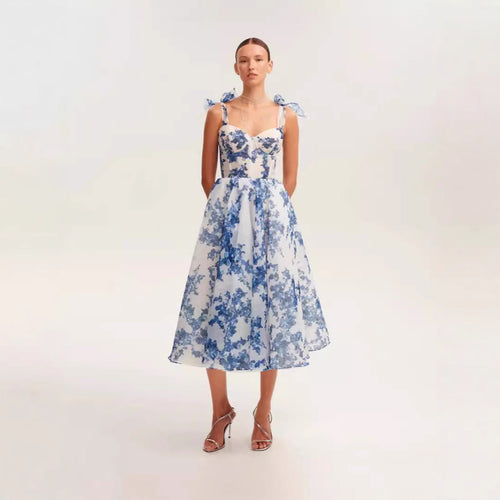 Women’s Midi Dress with Floral Print and Adjustable Straps Amarae