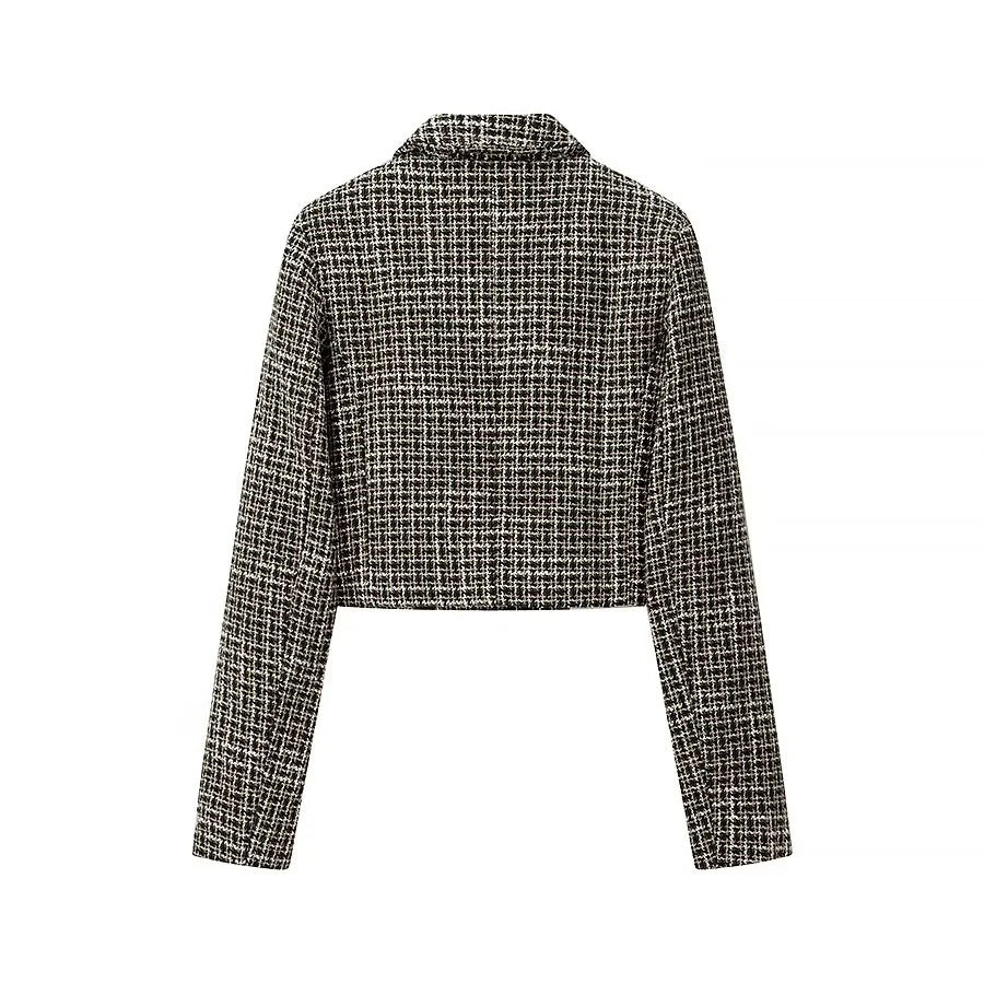 Women’s short blazer in boucle tweed with boxy cropped silhouette and decorative buttons Amarae