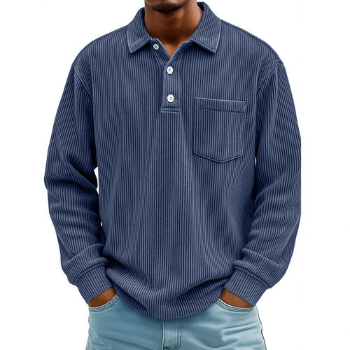 Men's Long Sleeve Casual Polo in Textured Fabric Amarae
