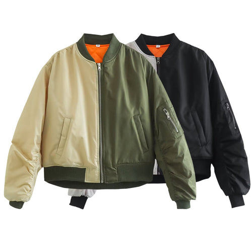 Trendy women's bomber jacket with a playful patchwork design and practical zip pockets Amarae