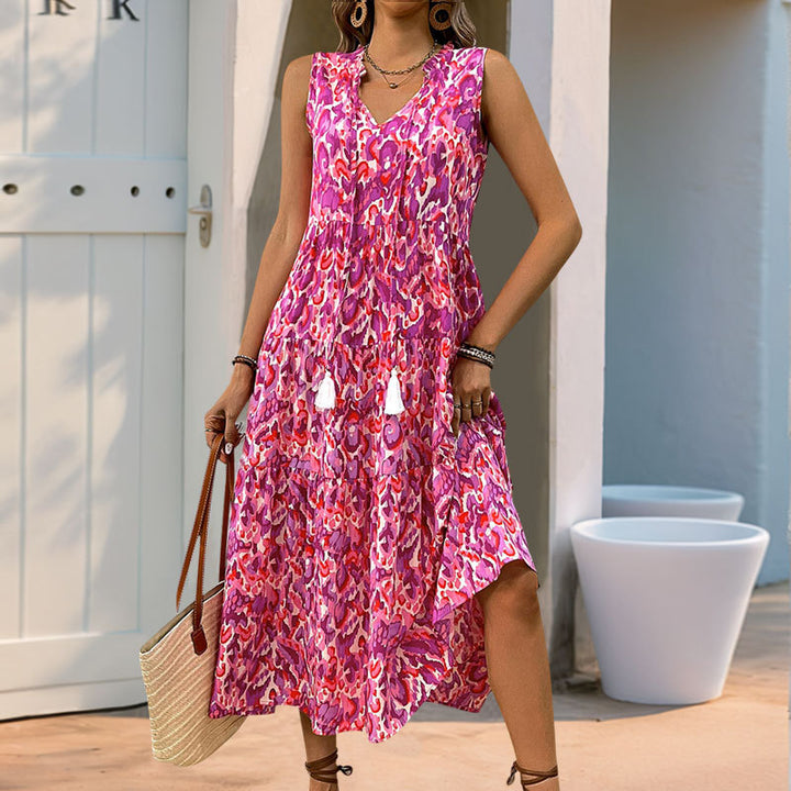 Bohemian Women Layered Maxi Dress with Decorative Fringe Lune London