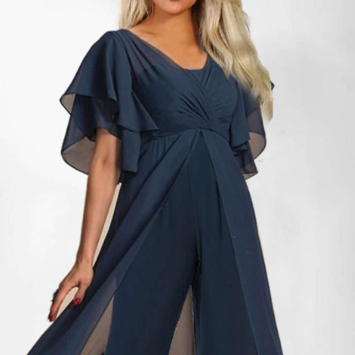 Ladies Elegant Jumpsuit with Chic Chiffon Overlay and Style