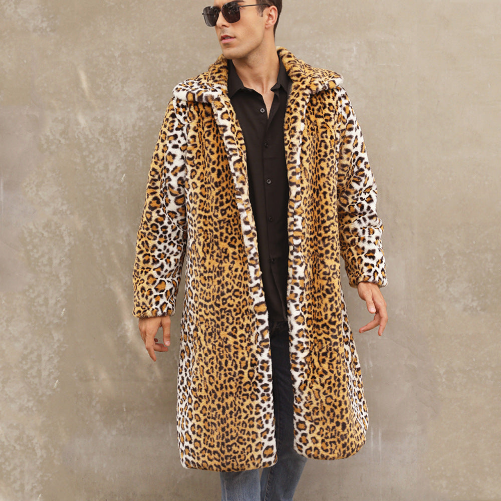 Luxurious faux fur coat for men with a striking leopard print Lune London