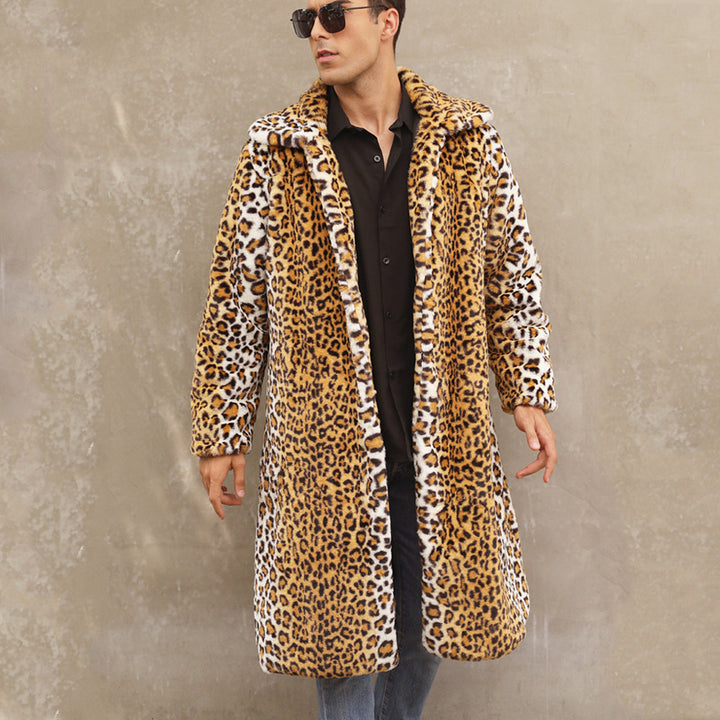 Luxurious faux fur coat for men with a striking leopard print Lune London