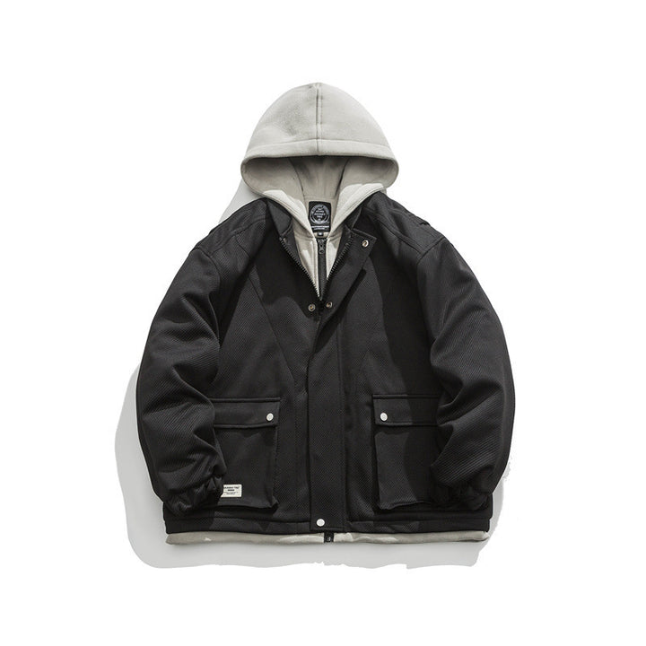 Men's Two-Layer Utility Jacket with Integrated Hood Inner Layer and Flap Pockets Amarae