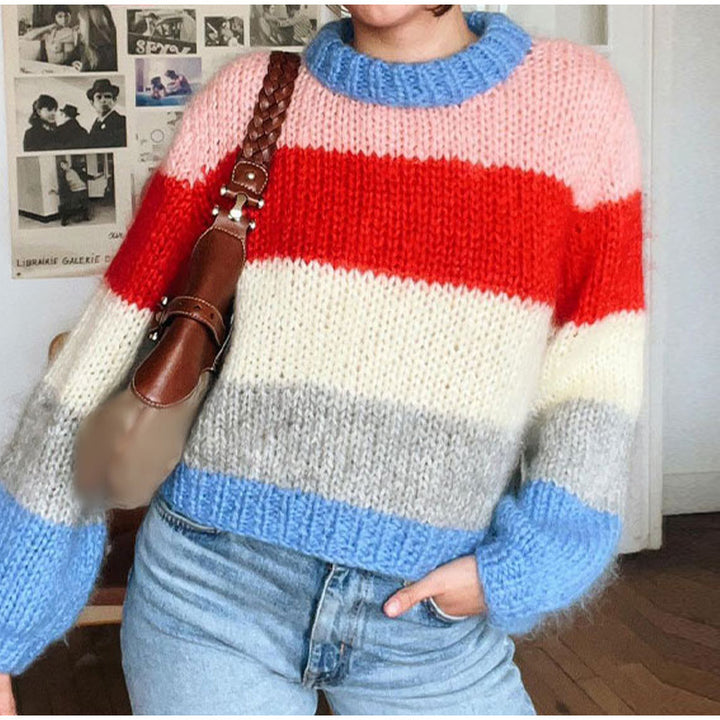 Colorful knitted sweater for women with contrasting patterns Lune London