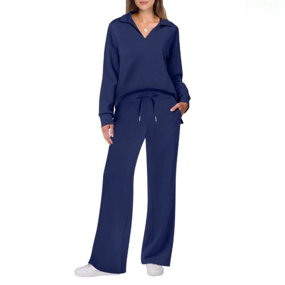 Lune London Wide Leg Casual Set for Women with V Neck