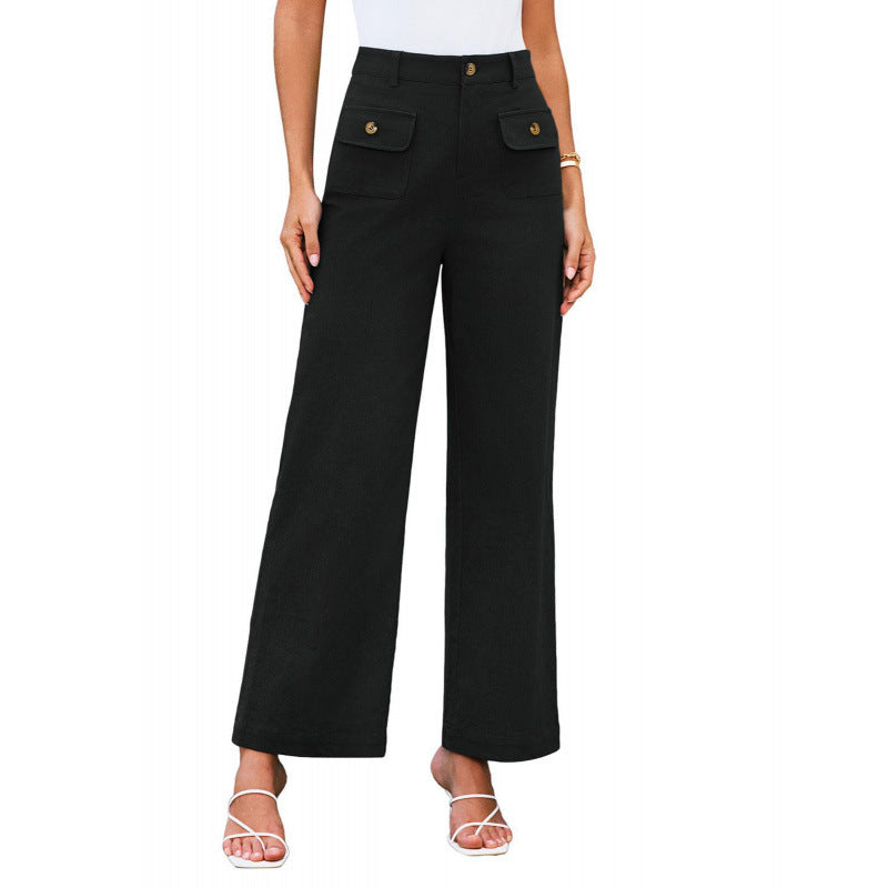 Women High-Waist Palazzo Pants with Flap Button Pockets Amarae
