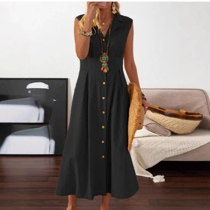 Summer maxi dress for women with button placket and sleeveless design Lune London