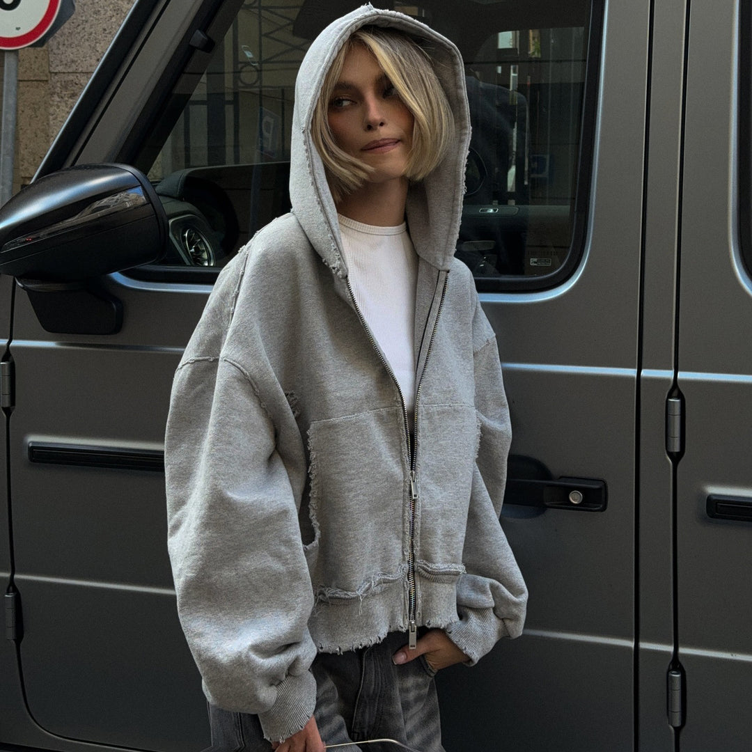 Oversized casual shirt jacket for women with trendy decorative stitching and practical pockets Lune London