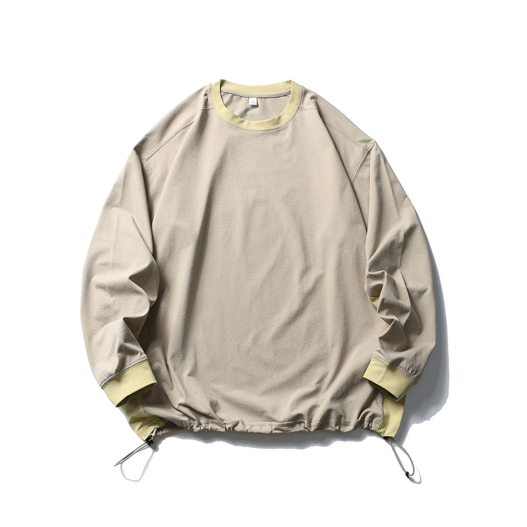 Unisex Oversize Fleece Pullover with Drawstring Hem and Contrast Collar Amarae