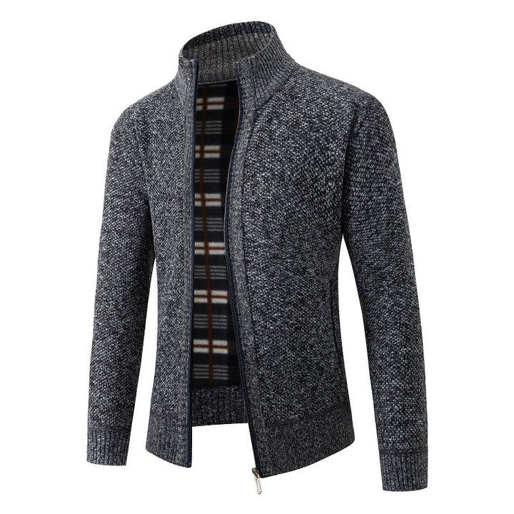 Elegant knitted jacket for men with high collar and practical zipper Lune London