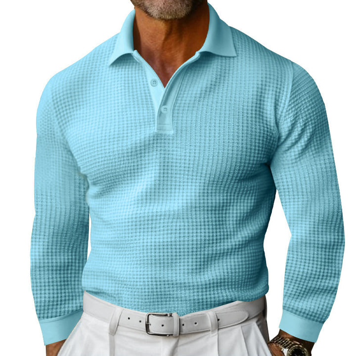 Men's long sleeve polo in textured fabric with trendy collar Lune London
