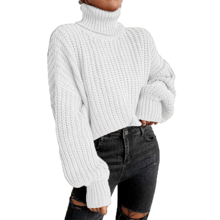Thick knitted sweater for women with high collar and dropped shoulders Lune London
