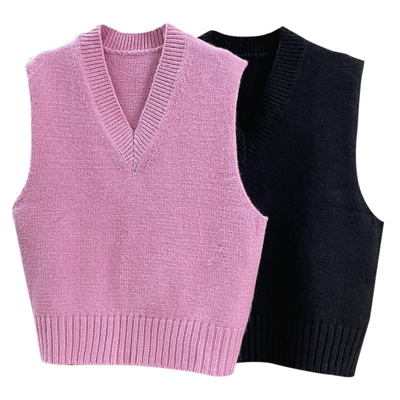 Women's Sleeveless Fine Knit Vest with V-Neck and Ribbed Hem Amarae
