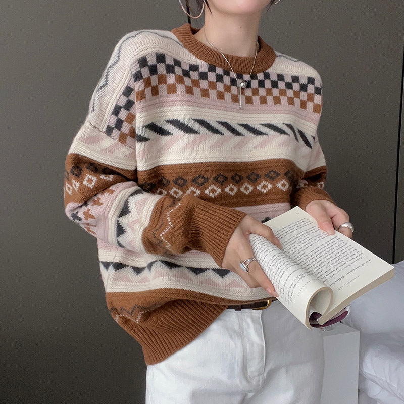 Pull en tricot confortable pour femmes avec design de motif créatif Chic & Stil