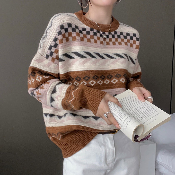 Pull en tricot confortable pour femmes avec design de motif créatif Chic & Stil