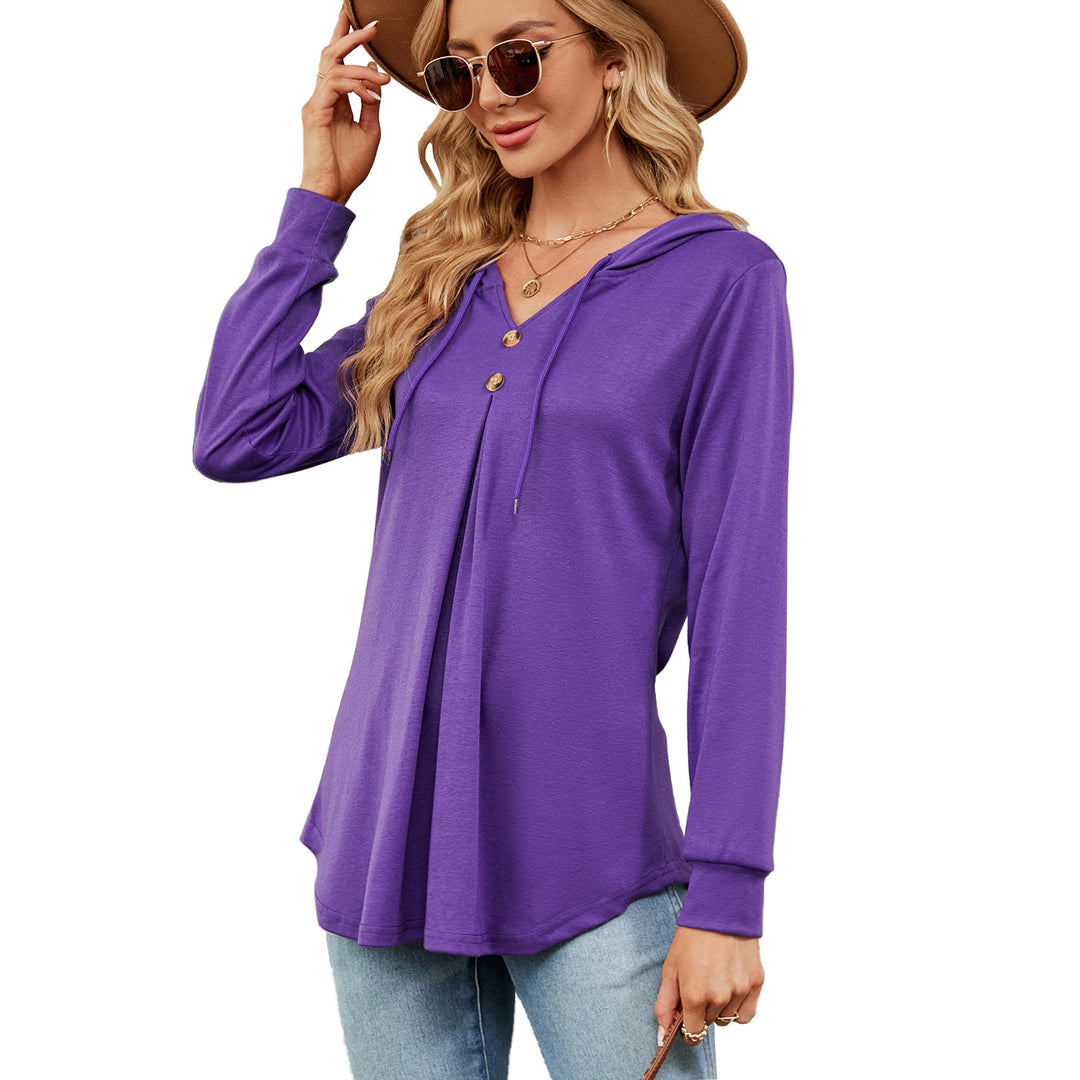 Ladies Viscose Hoodie with button placket and asymmetrical hem Amarae