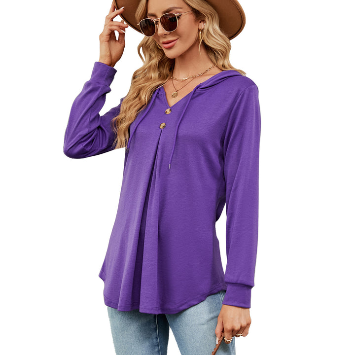 Ladies Viscose Hoodie with button placket and asymmetrical hem Amarae