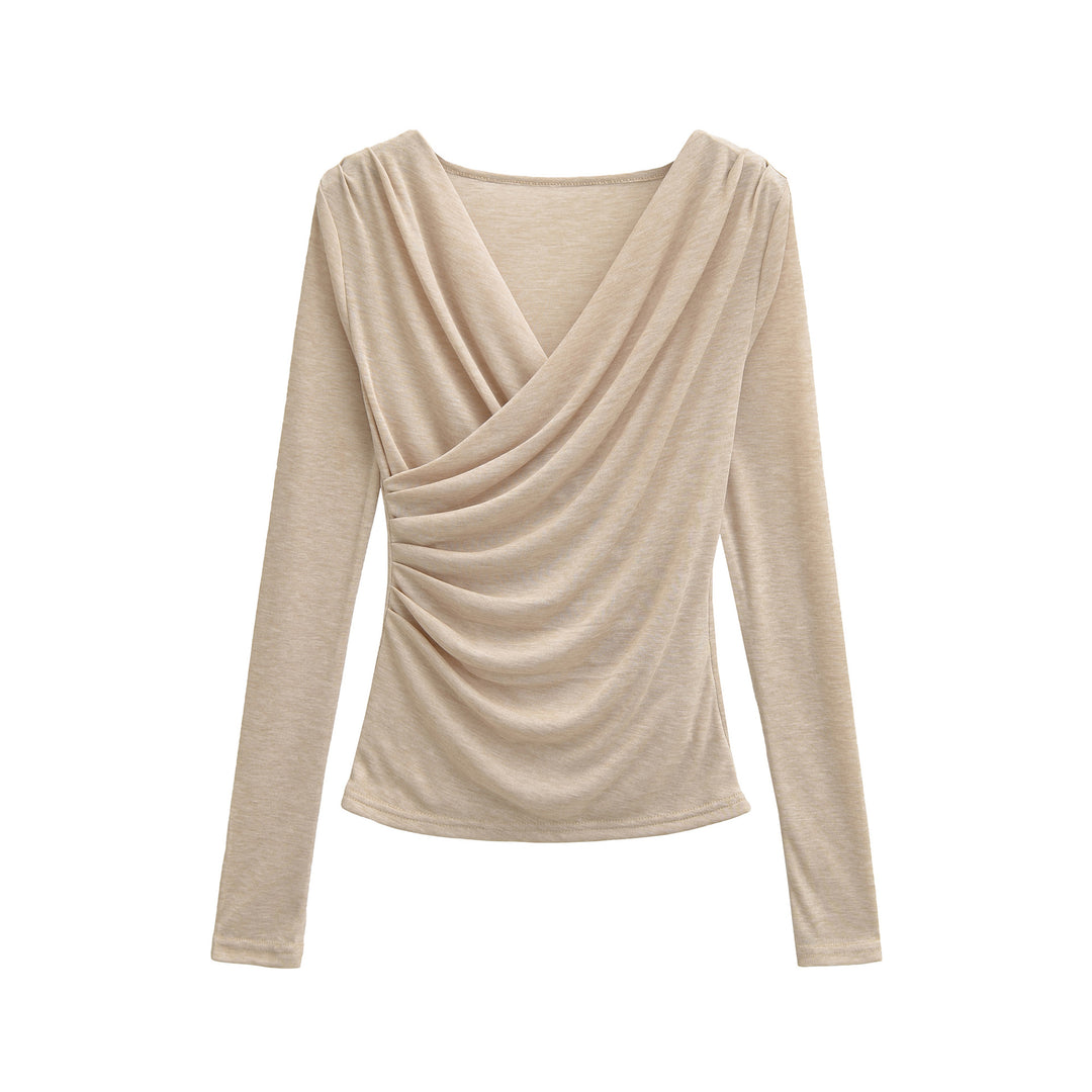 Women's Draped Long Sleeve with V-Neck and Side Gathering Amarae
