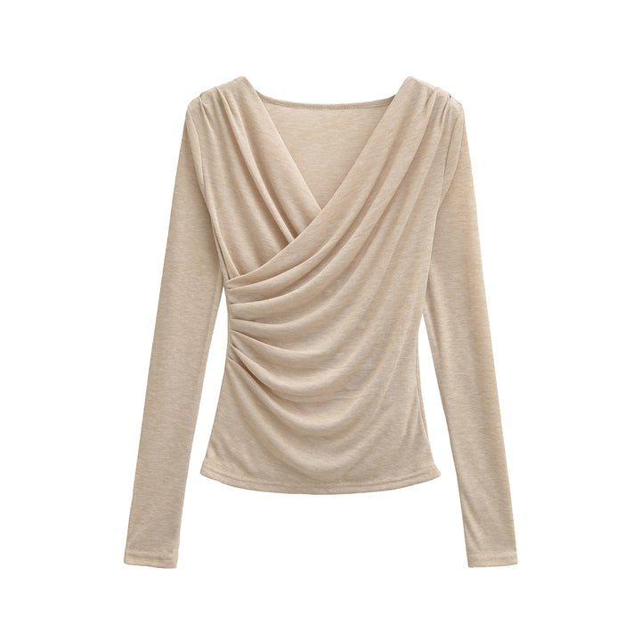Women's Draped Long Sleeve with V-Neck and Side Gathering Amarae