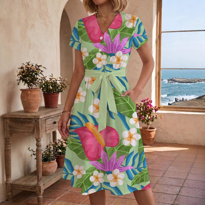 Women's Midi Dress with Floral Accents and Tailored Fit Lune London