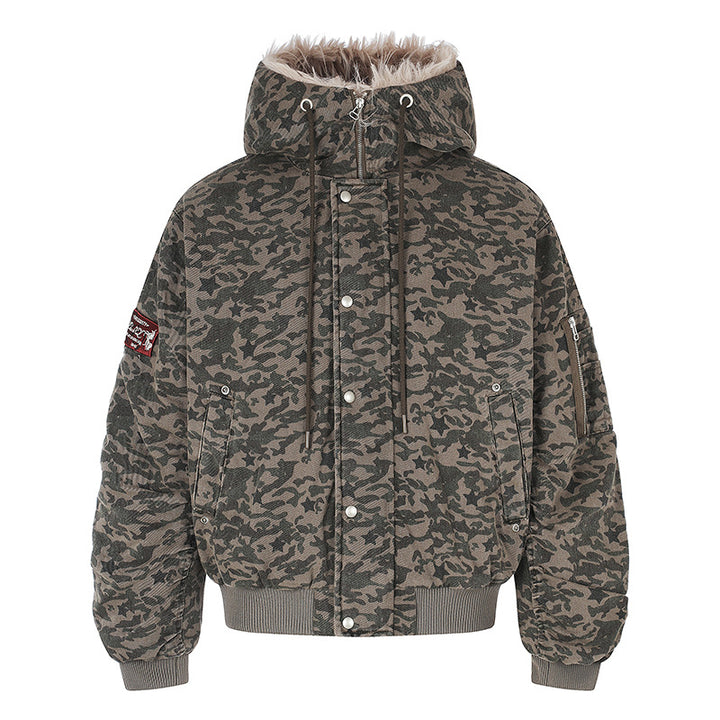 Women's quilted bomber jacket with faux fur hood, drawstring, and utility pockets Amarae