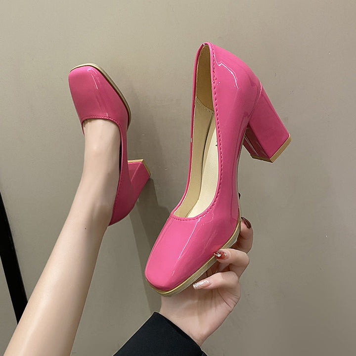 Women's Elegant Pumps with Square Toe Cap and High Block Heel Lune London