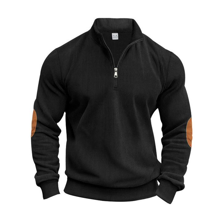 Fashion sweater for men with zipper and contrasting elbow patches Lune London