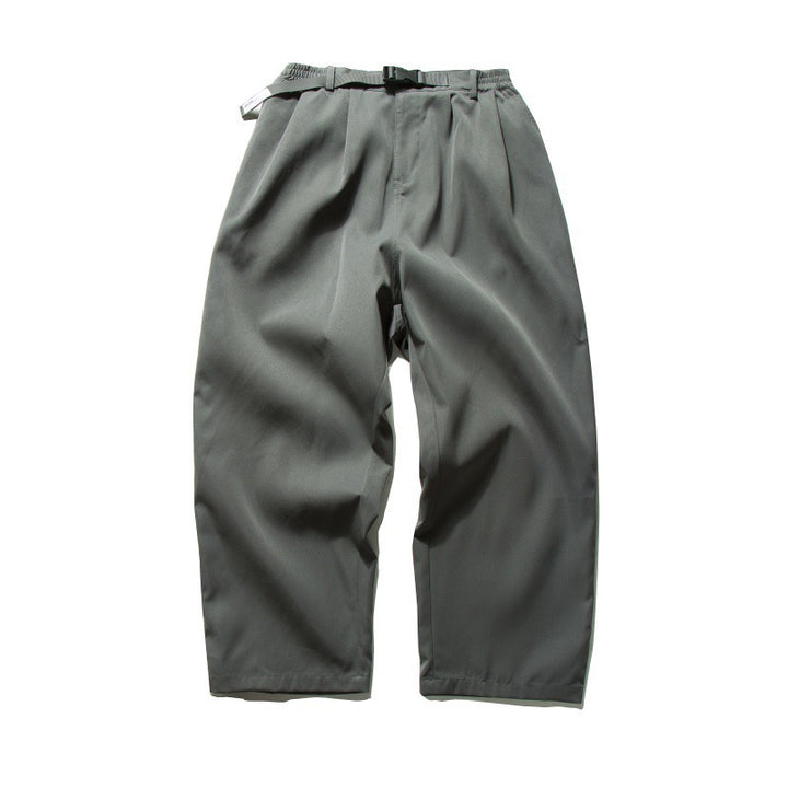 Men's Wide Relaxed Twill Pants with Elastic Waistband, D-Ring Belt, and Pleats Amarae