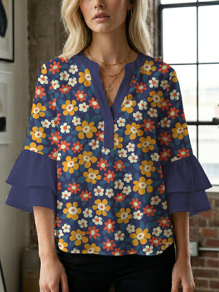 Women's blouse with voluminous wing sleeves and intense leaf pattern Lune London