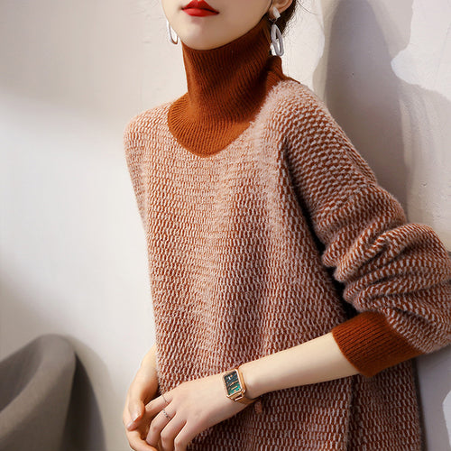 Pull en tricot chunky pour femme avec col haut et motif texturé à la mode Chic & Stil
