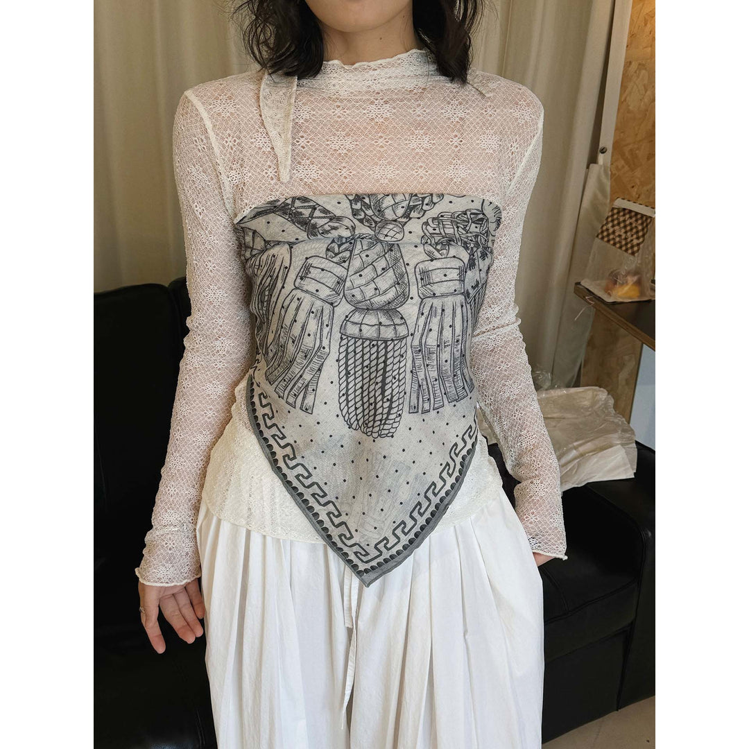 Women's Transparent Lace Long Sleeve with High Stand Collar Amarae