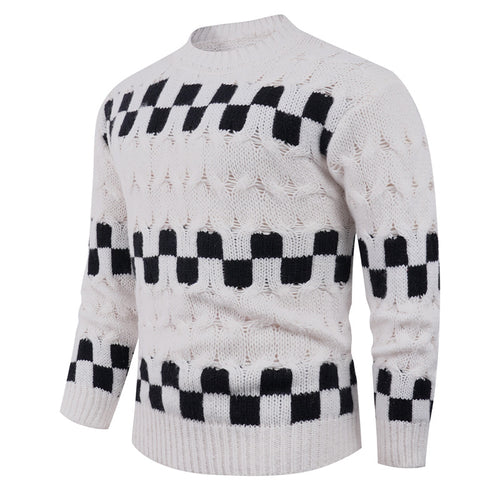 Knitted sweater for men with creative geometric patterns and a high collar Amarae