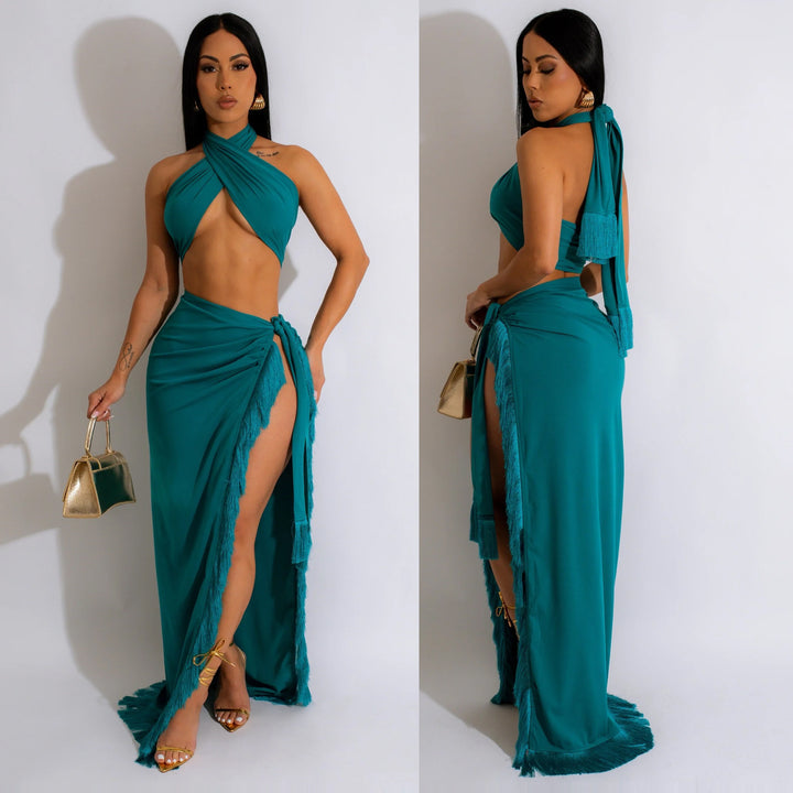 Elegant Cross Neck Maxi Dresses for Women with High Chic Slit and Style