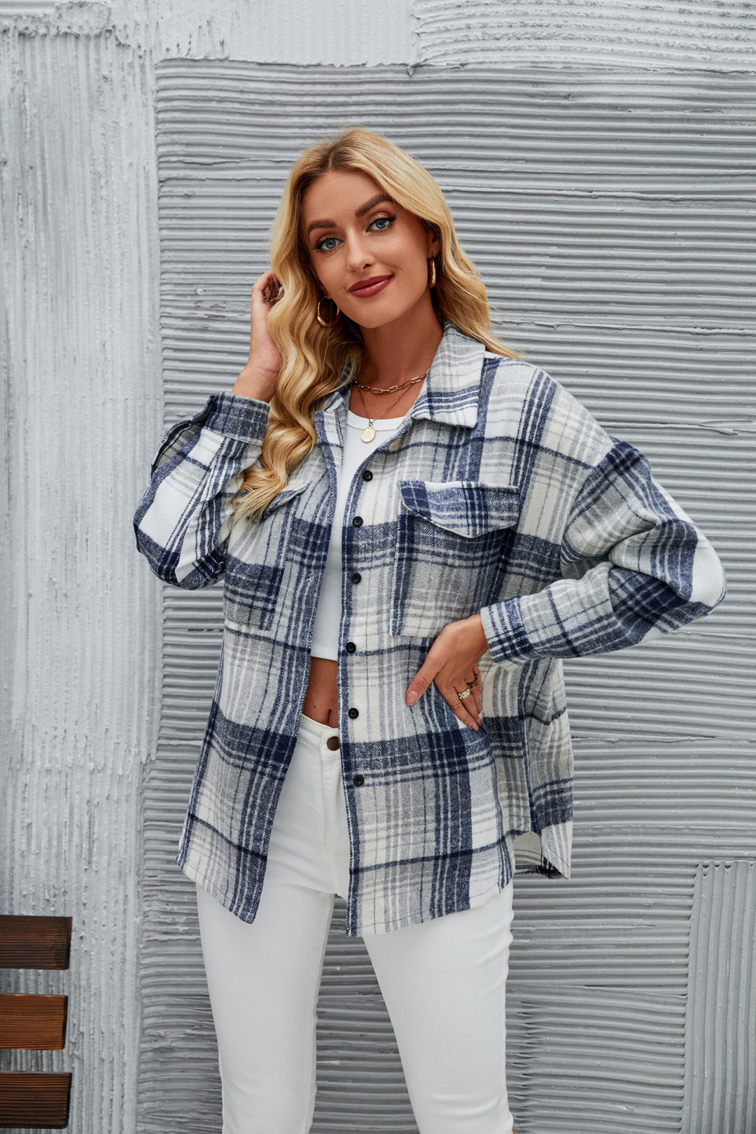 Chic and Stylish Women’s Casual Flannel Check Shirt Jacket