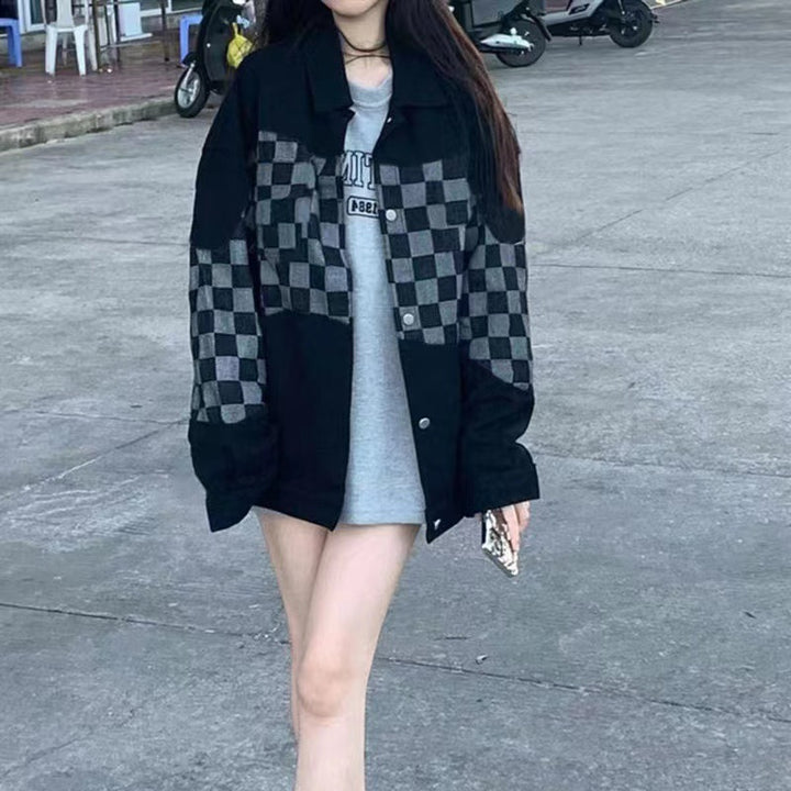 Chemise Veste Oversize Femme avec Motif Damier Chic & Stil