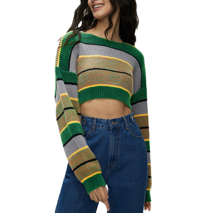 Short knit sweater for women with colorful striped pattern Lune London