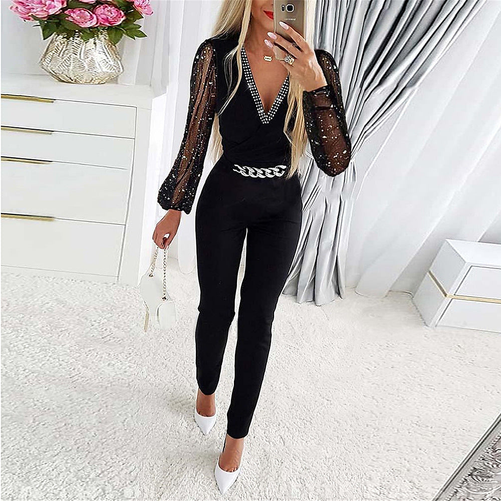 Elegant jumpsuit for women with transparent sleeves Lune London