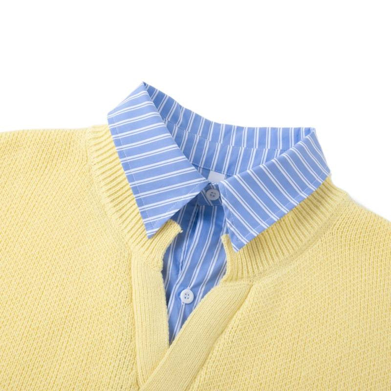 Women's sweater with integrated shirt collar and casual V-neck Lune London