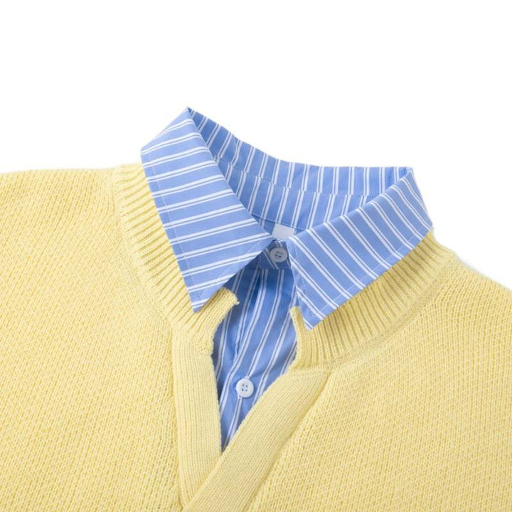 Women's sweater with integrated shirt collar and casual V-neck Lune London