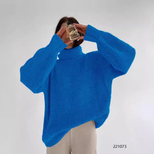 Ladies Chunky Knit Sweater with High Collar Lune London