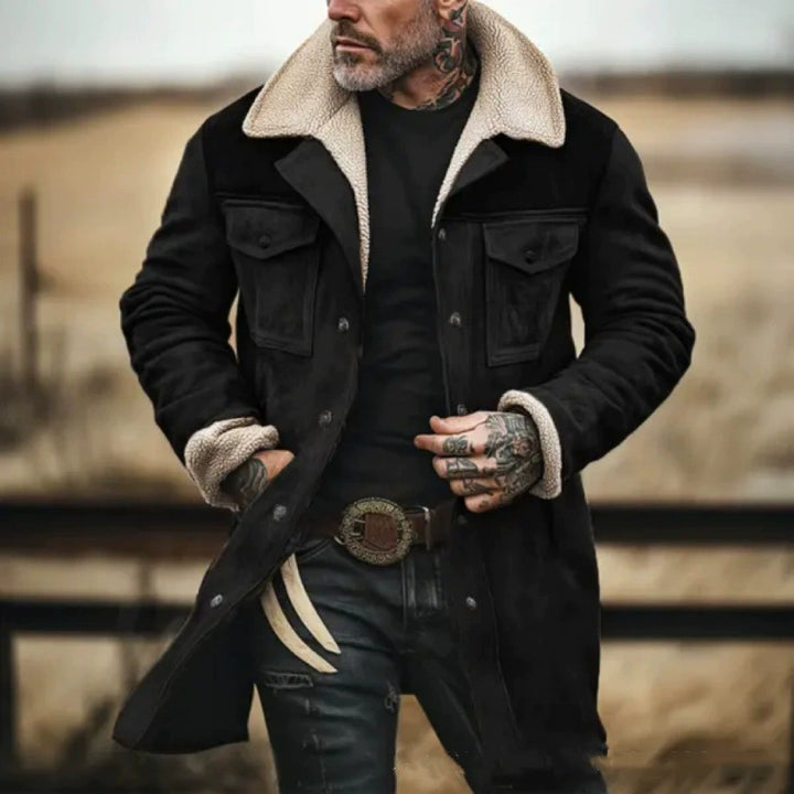 Men's suede long jacket with teddy lining and practical pockets Chic and style