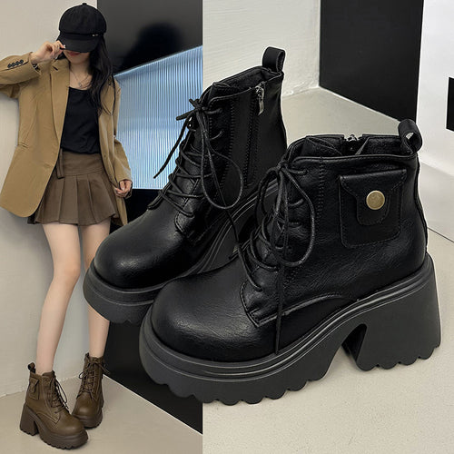 Chunky boots for women with a high heel and a side zipper Amarae